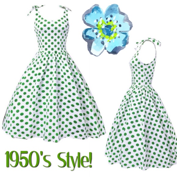 1950's Vintage Style Fit & Flare Polka Dot Dress! - Picture 2 of 7
